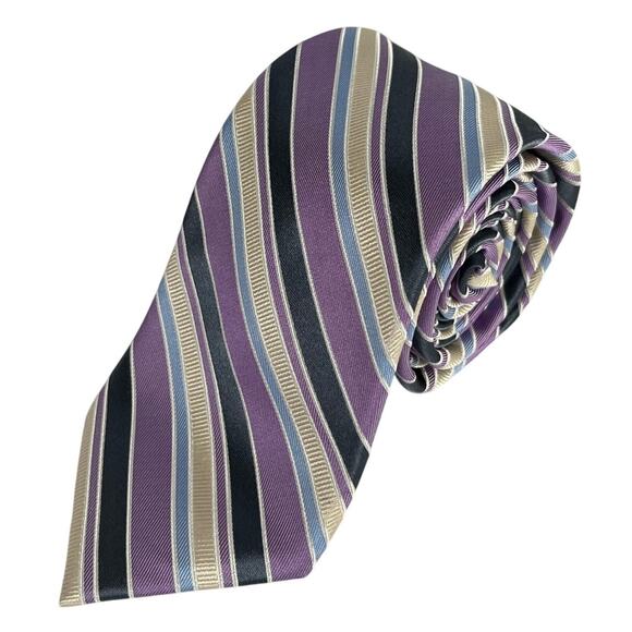 Joseph Abboud Purple Grey Multicolor Diagonal Striped Neck Tie - Picture 1 of 2